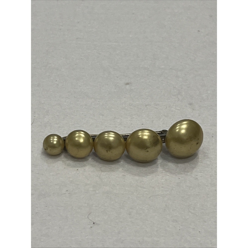 Vintage Silver Pearl Like Bead Ball Beaded Graduated Bar Pin Or Brooch
